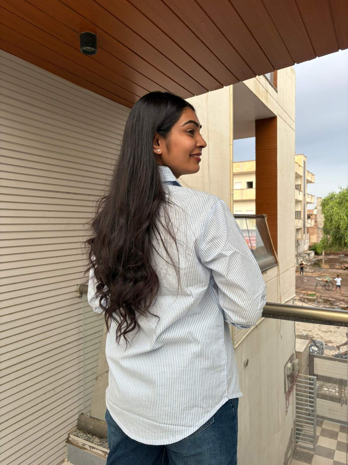 Blue Stripe Embellished Shirt