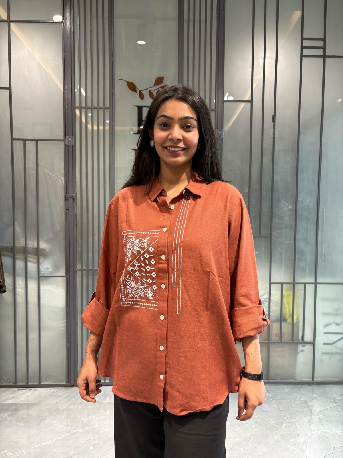 Embroidered Cotton linen Shirt