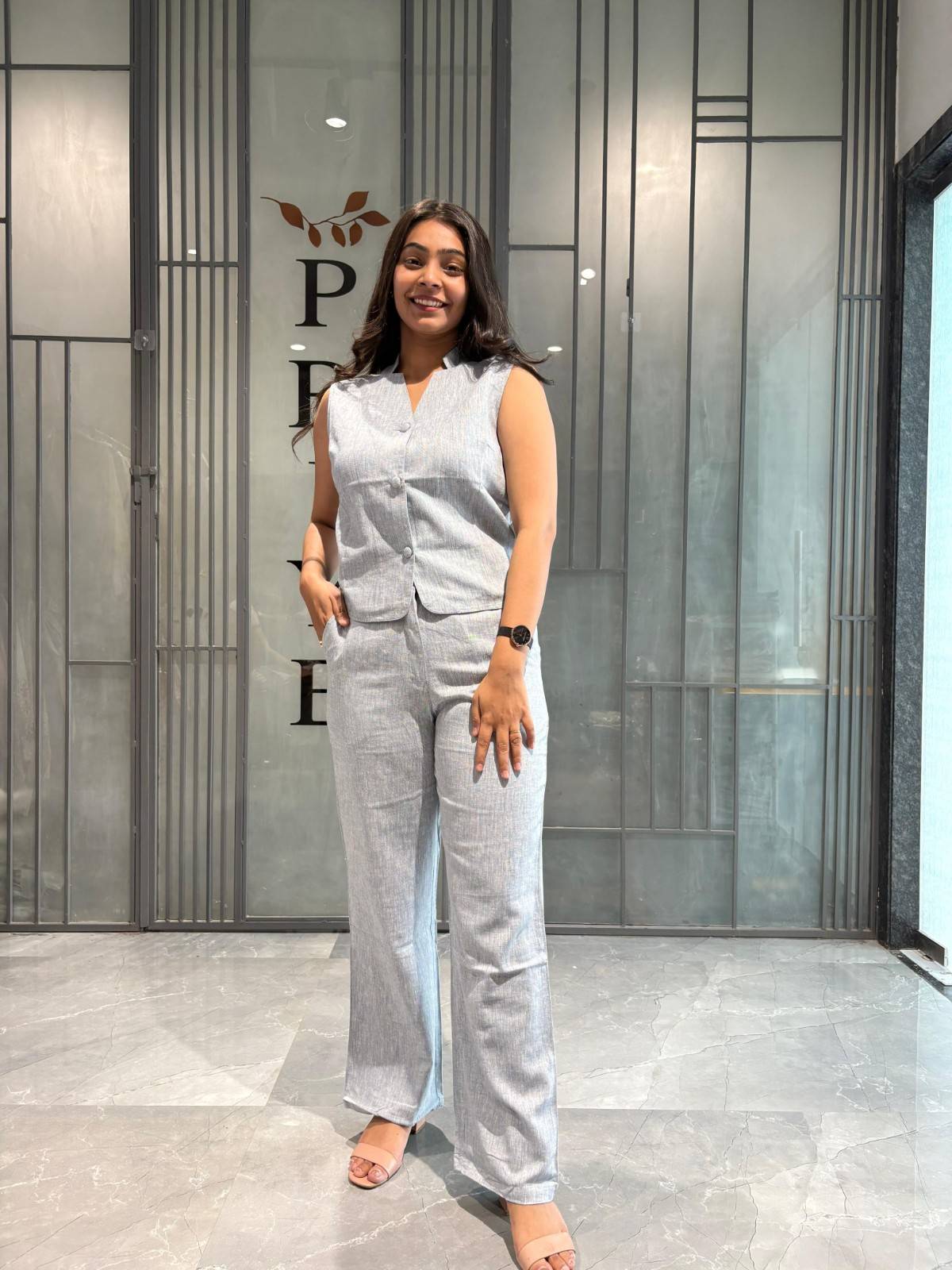 Cotton linen Vest coordset