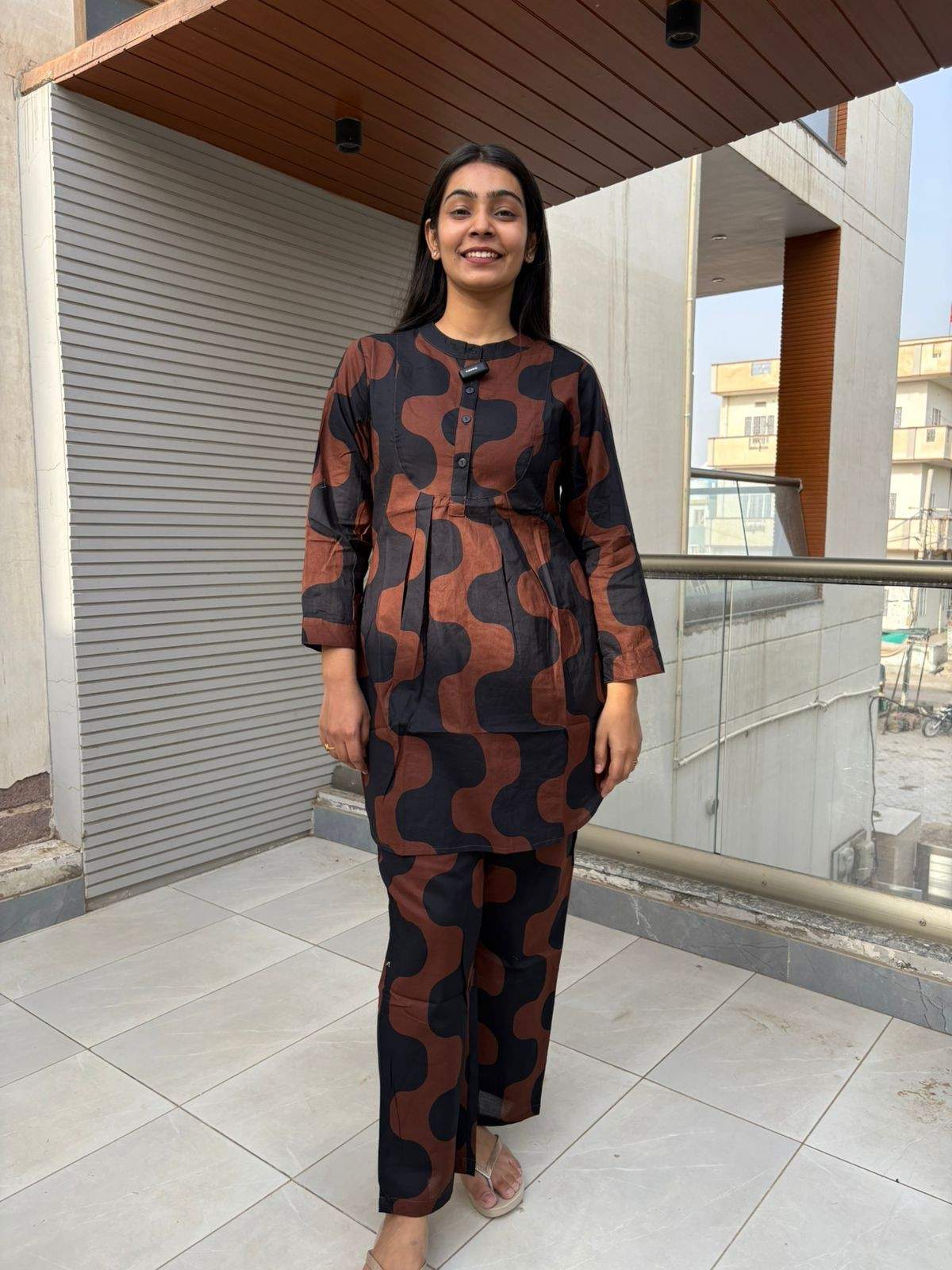 Cotton Printed semi long coordset