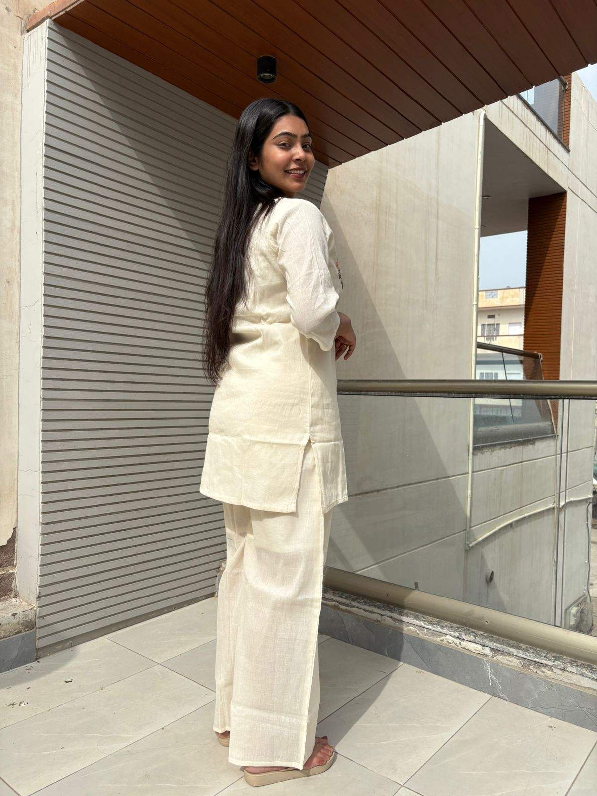 Khadi embroidered coordset