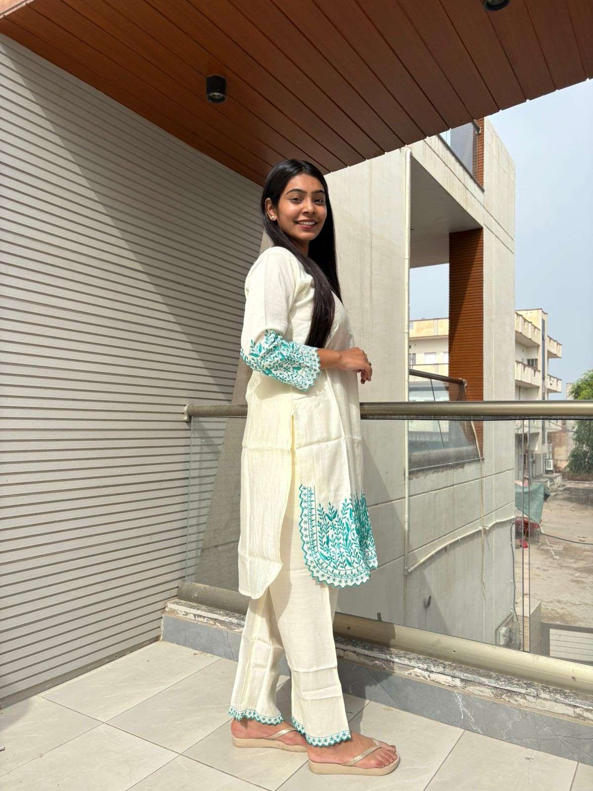 Muslin silk  embroidered coordset