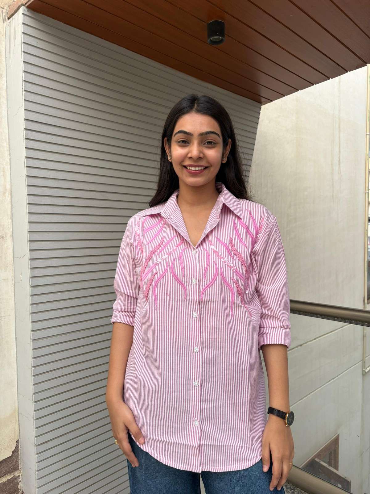 Embroidered stripe shirt