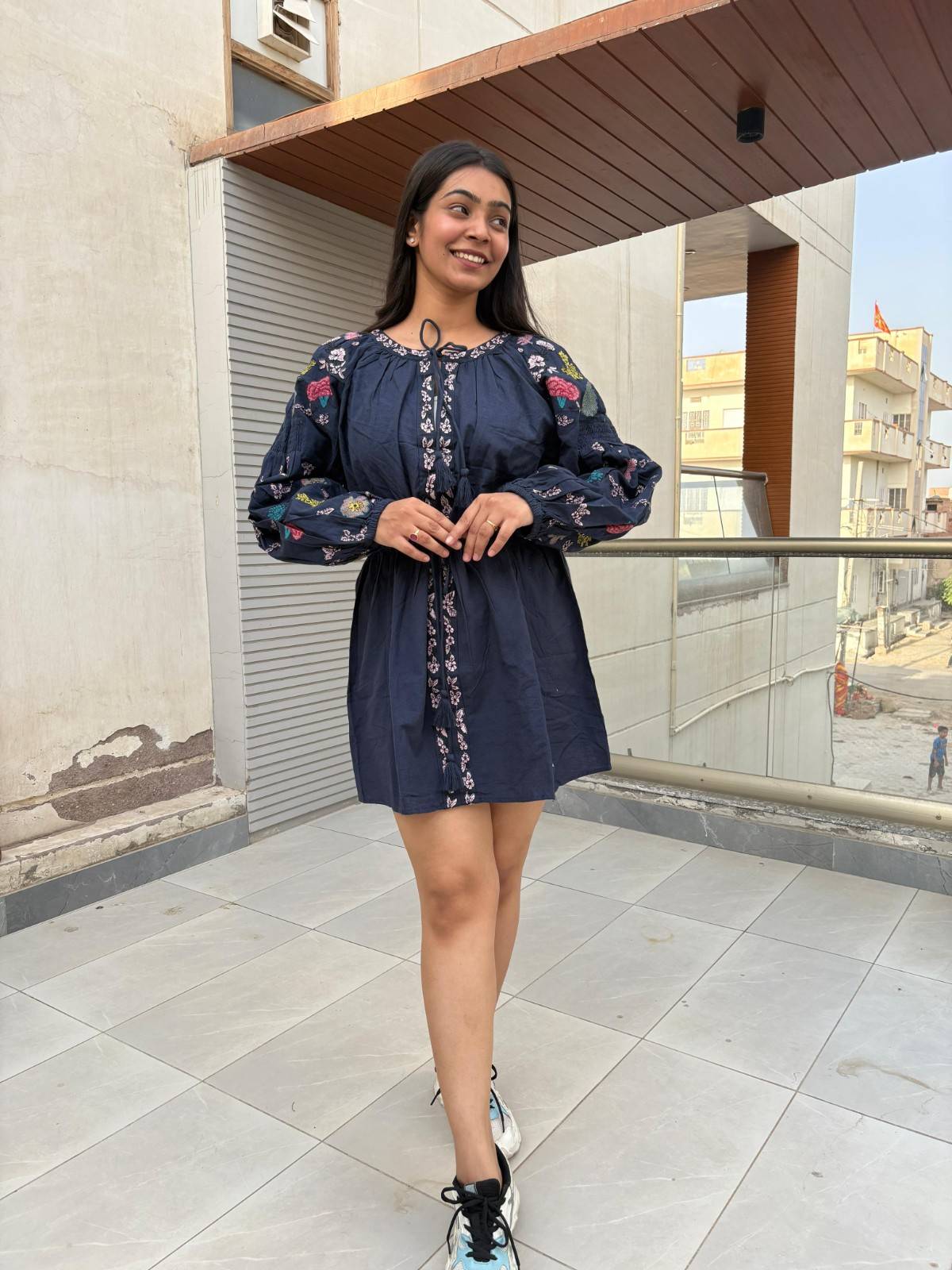 Cotton embroidered short dress