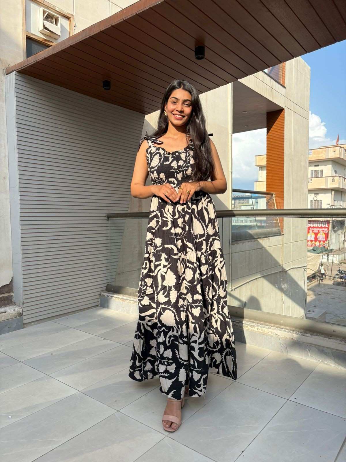 Cotton printed strap gown