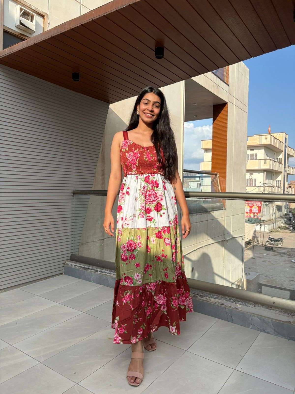 Cotton printed strap gown