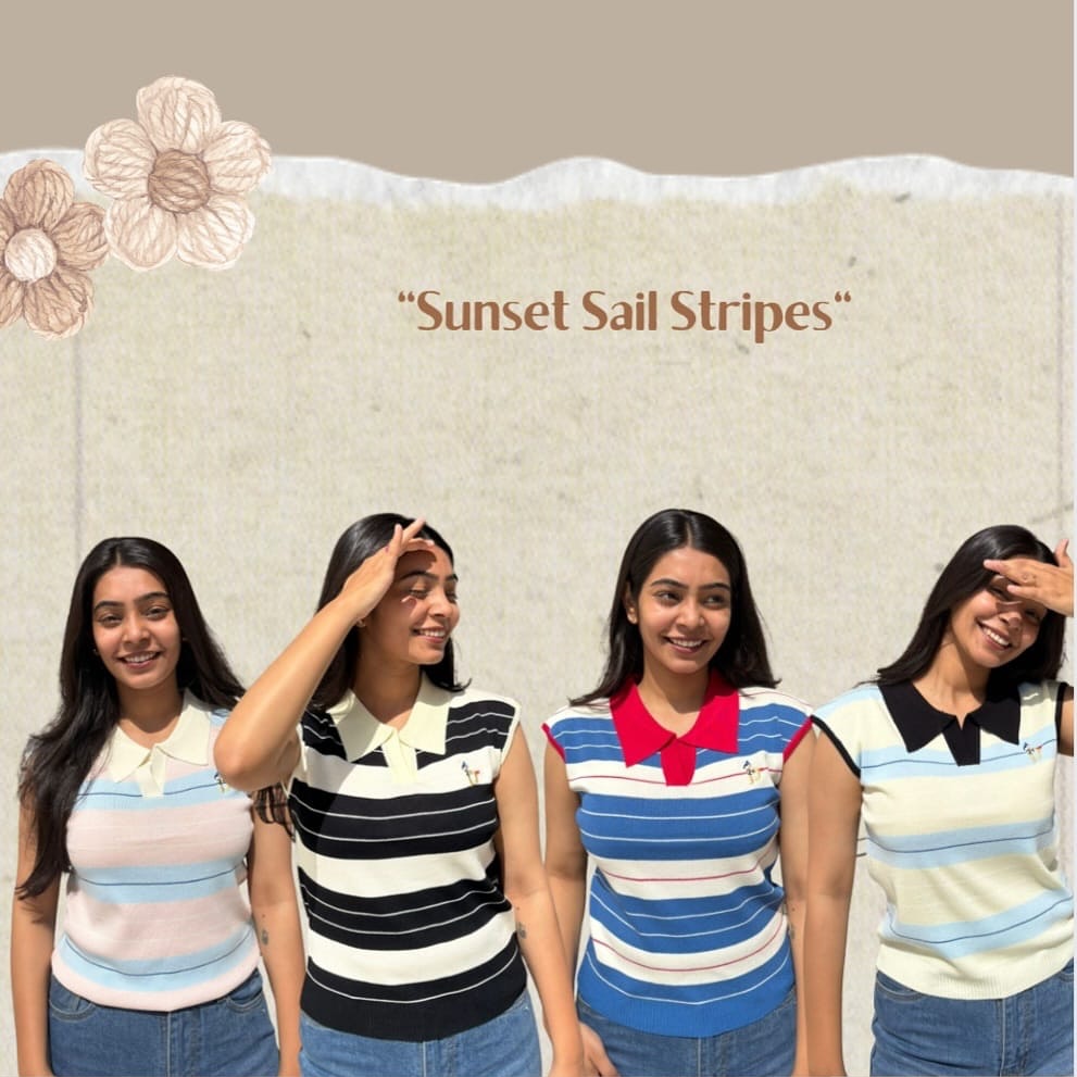 Knitted stripe polo top