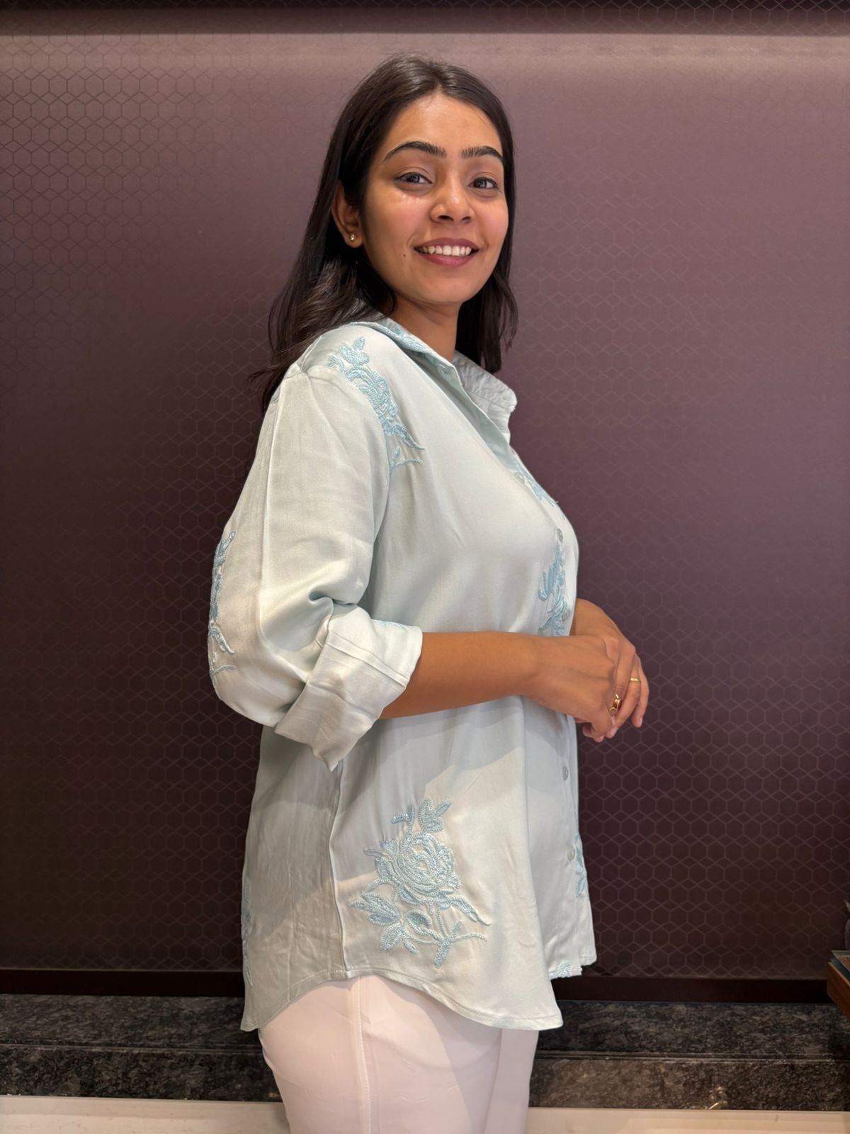 Cotton Embroidered sequence work shirt