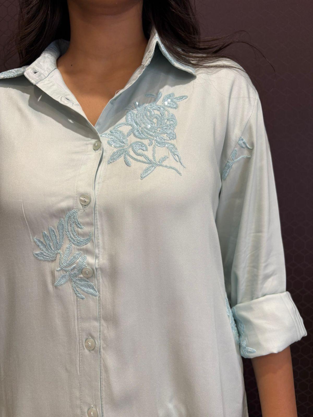 Cotton Embroidered sequence work shirt