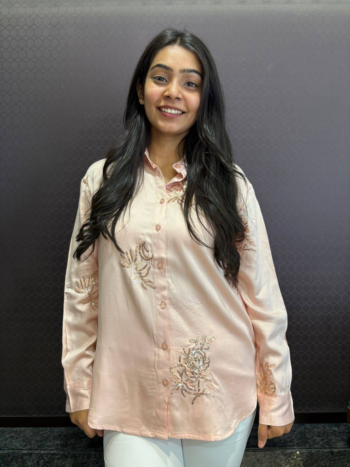 Cotton Embroidered sequence work shirt