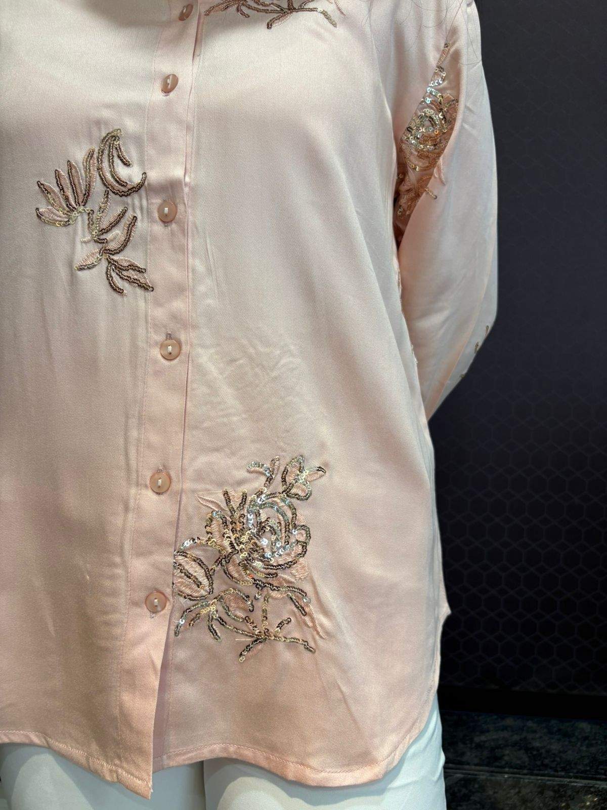 Cotton Embroidered sequence work shirt