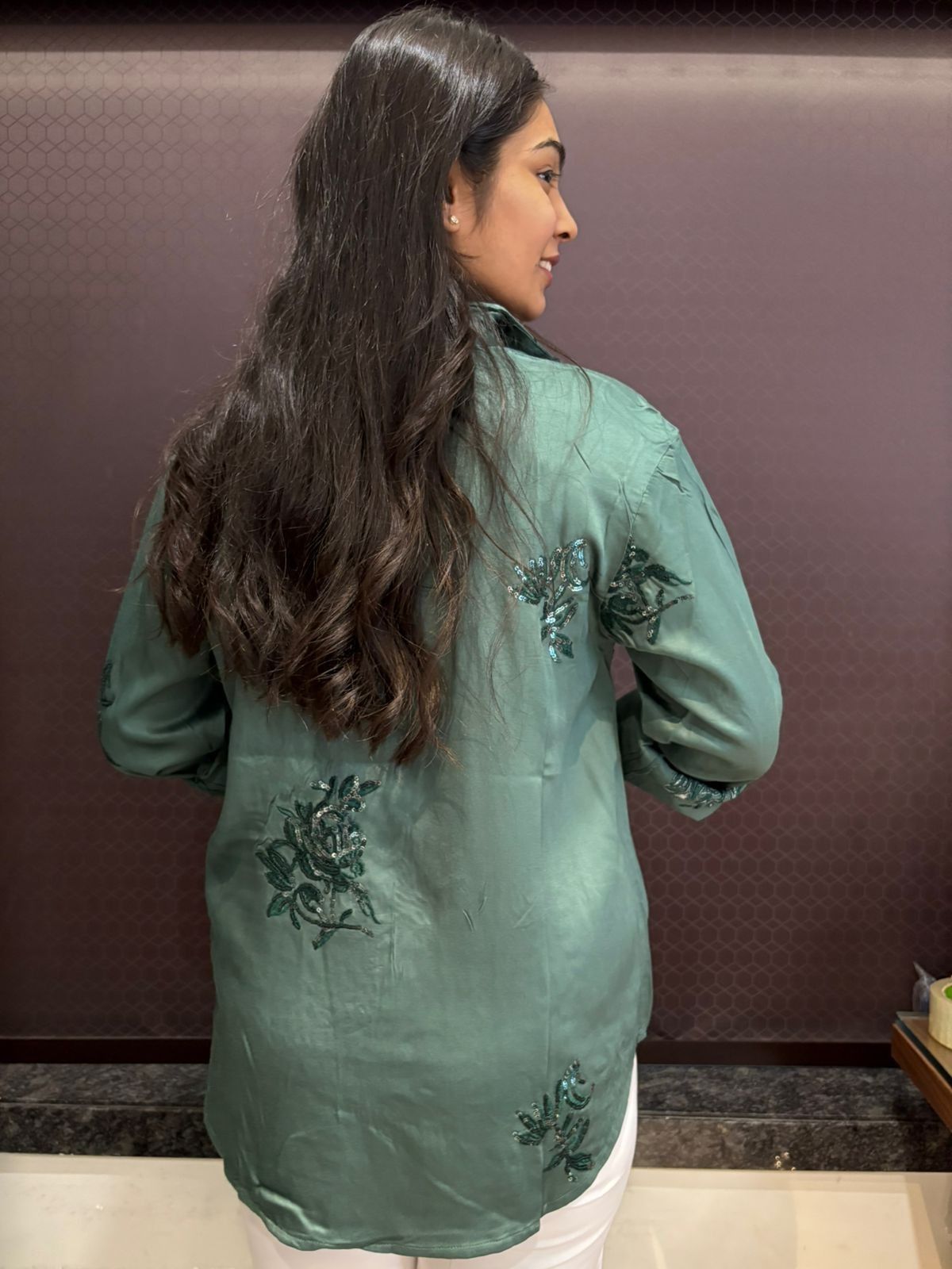 Cotton Embroidered sequence work shirt