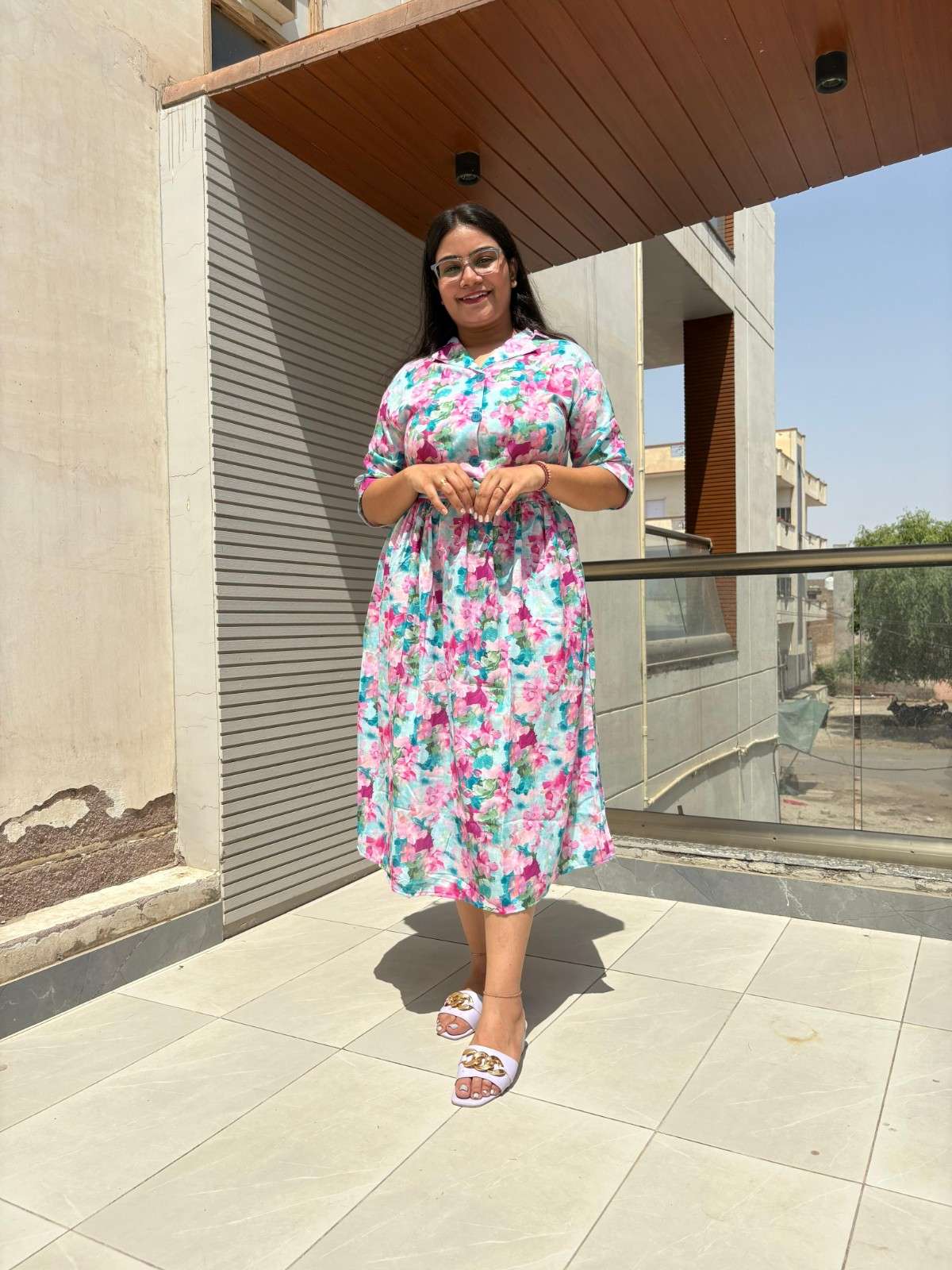 Cotton printed midi dress