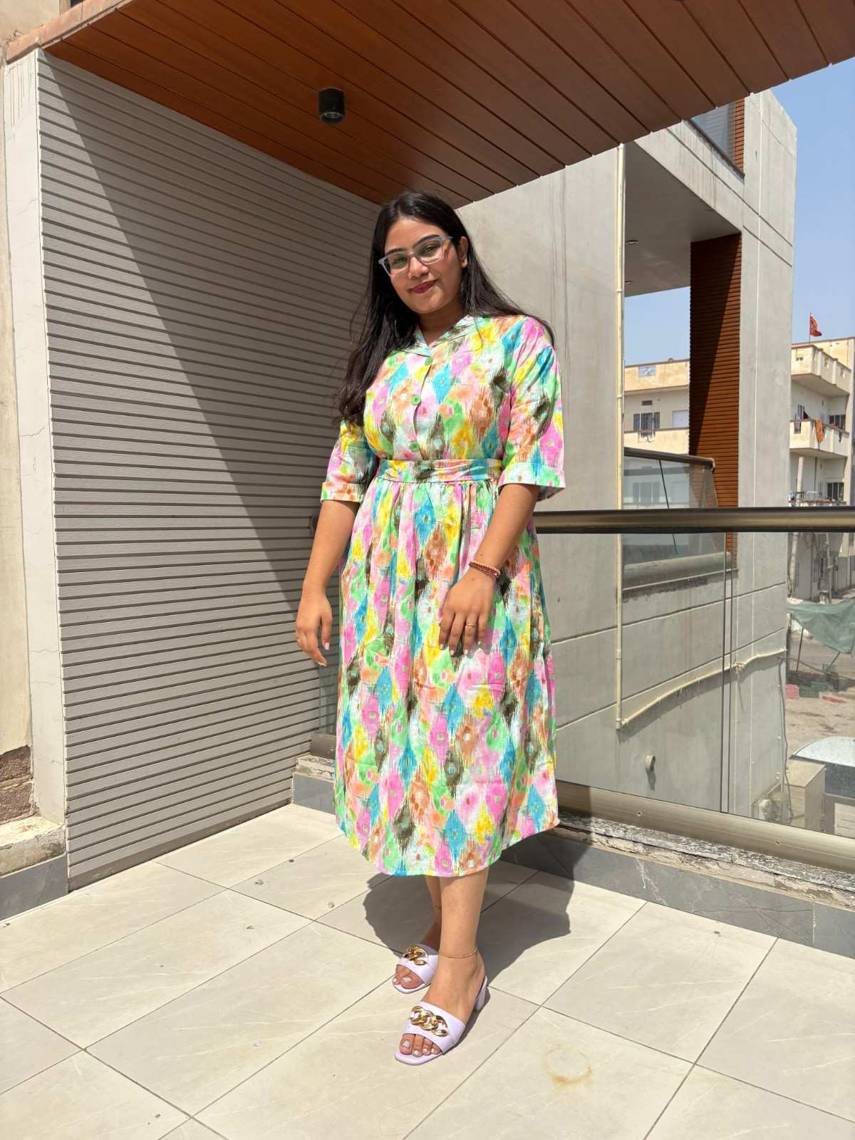 Cotton printed midi dress