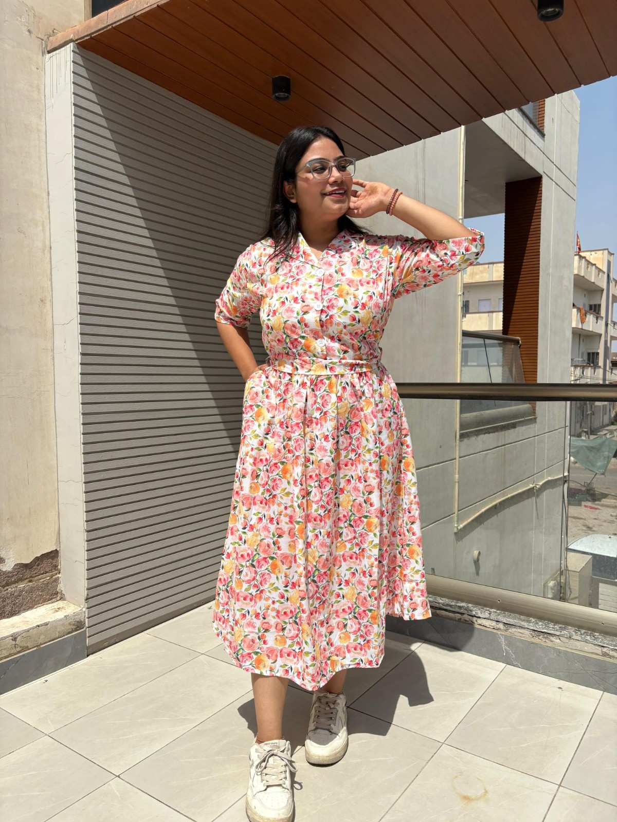 Cotton printed midi dress