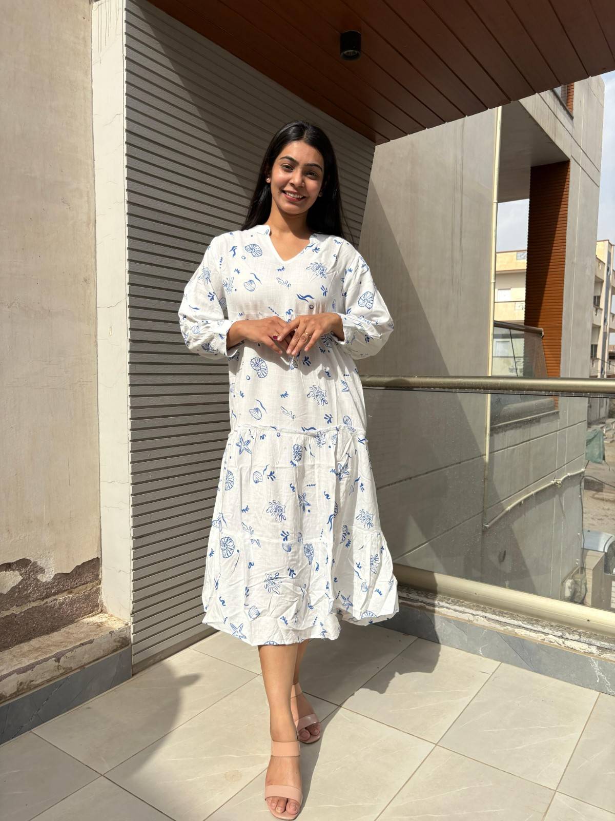 Cotton white minimal printed  dress