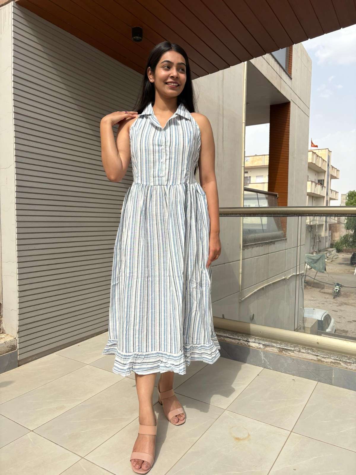 Cotton sleeveless stripe  dress