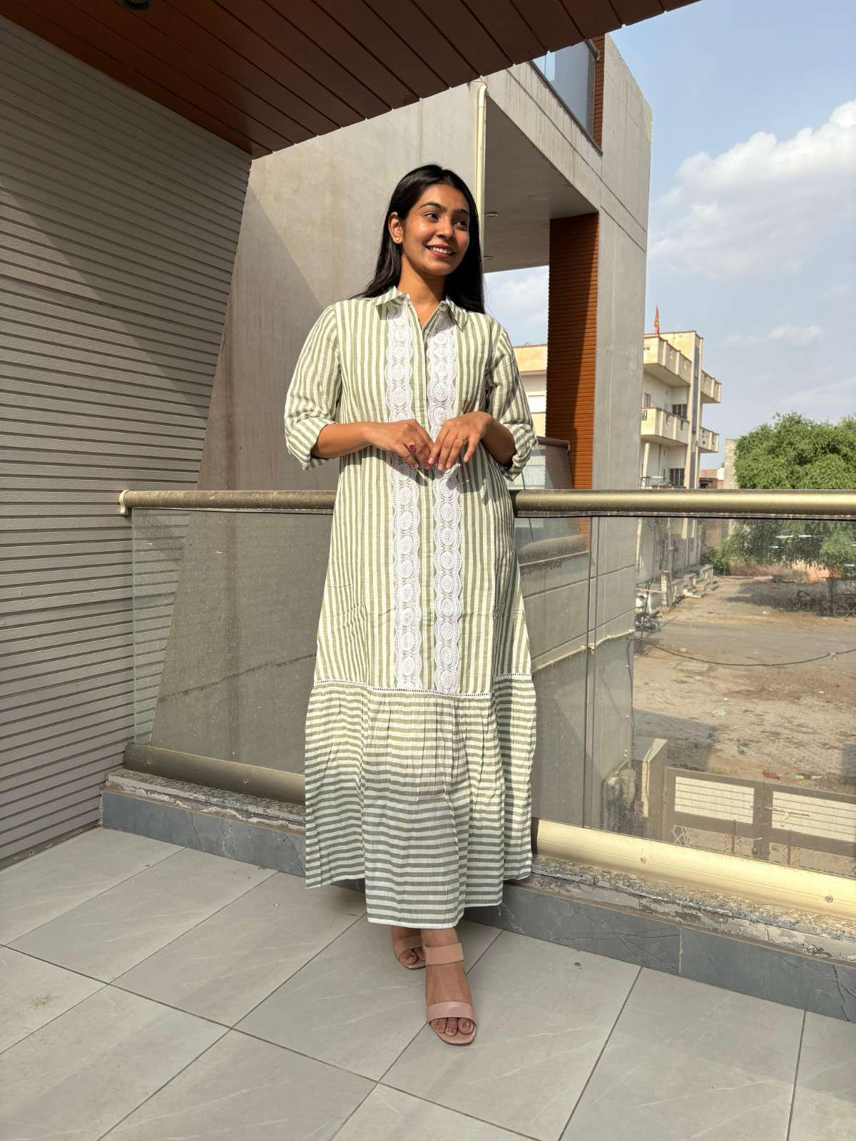 Cotton stripe shirt dress