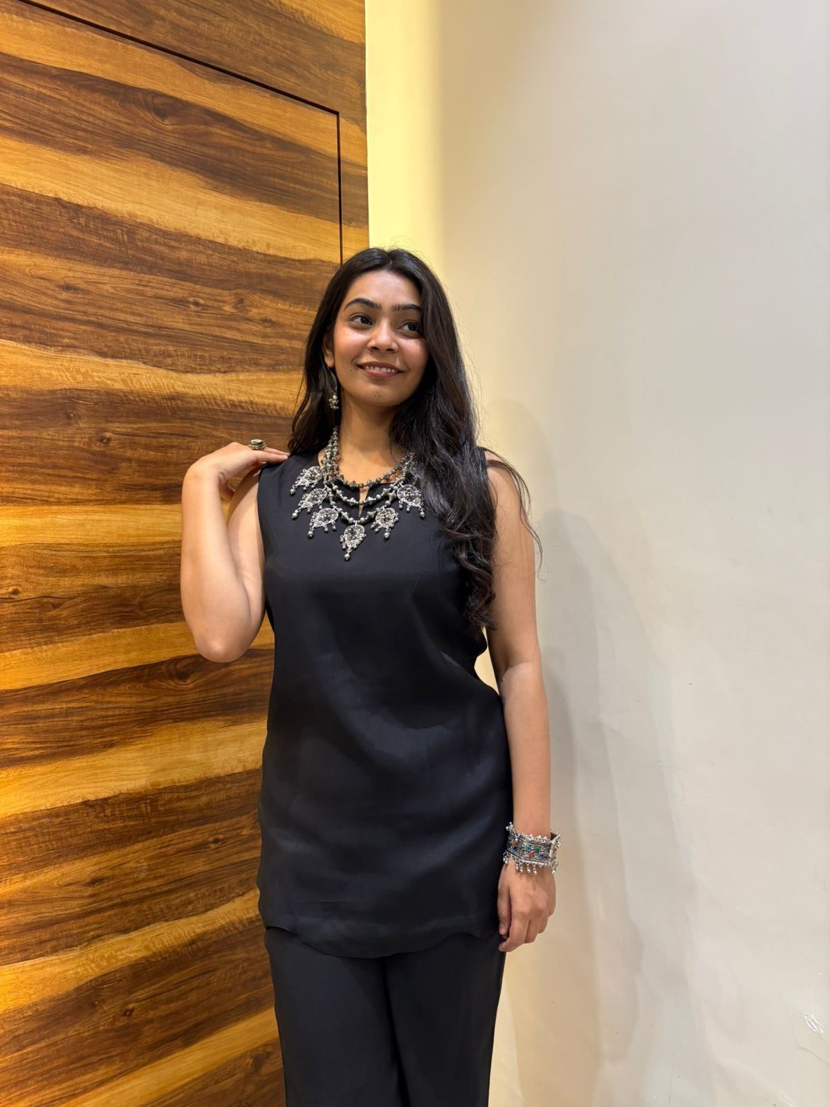 Satin solid tunic coordset