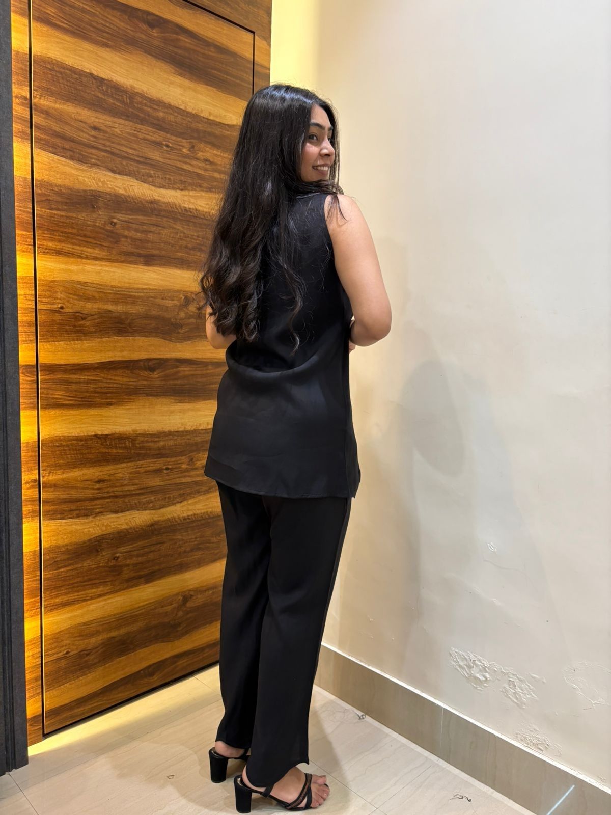 Satin solid tunic coordset