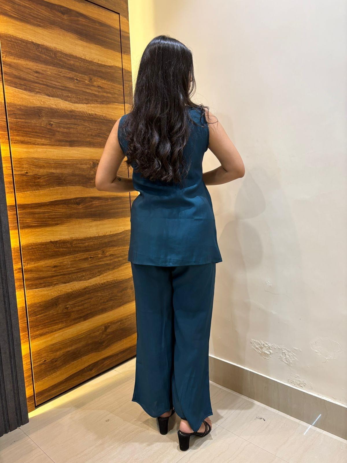 Satin solid tunic coordset