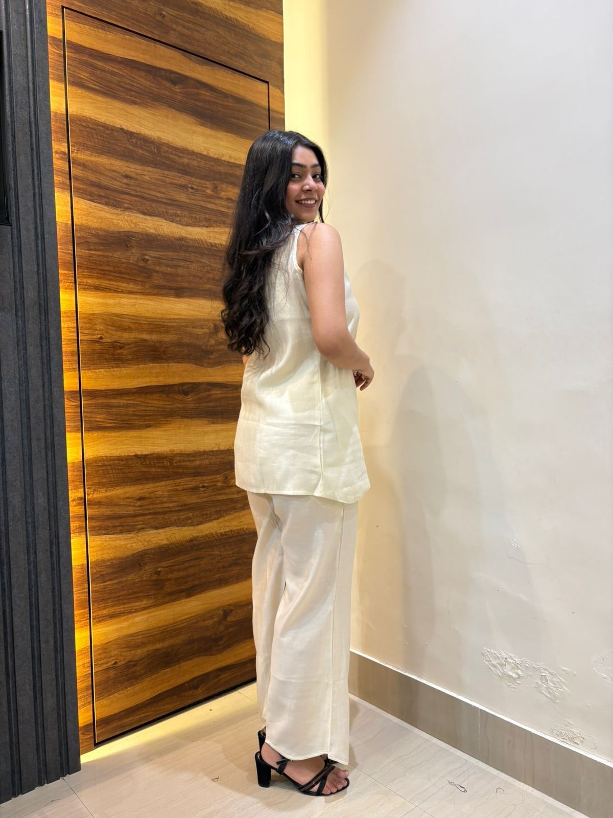 Satin solid tunic coordset