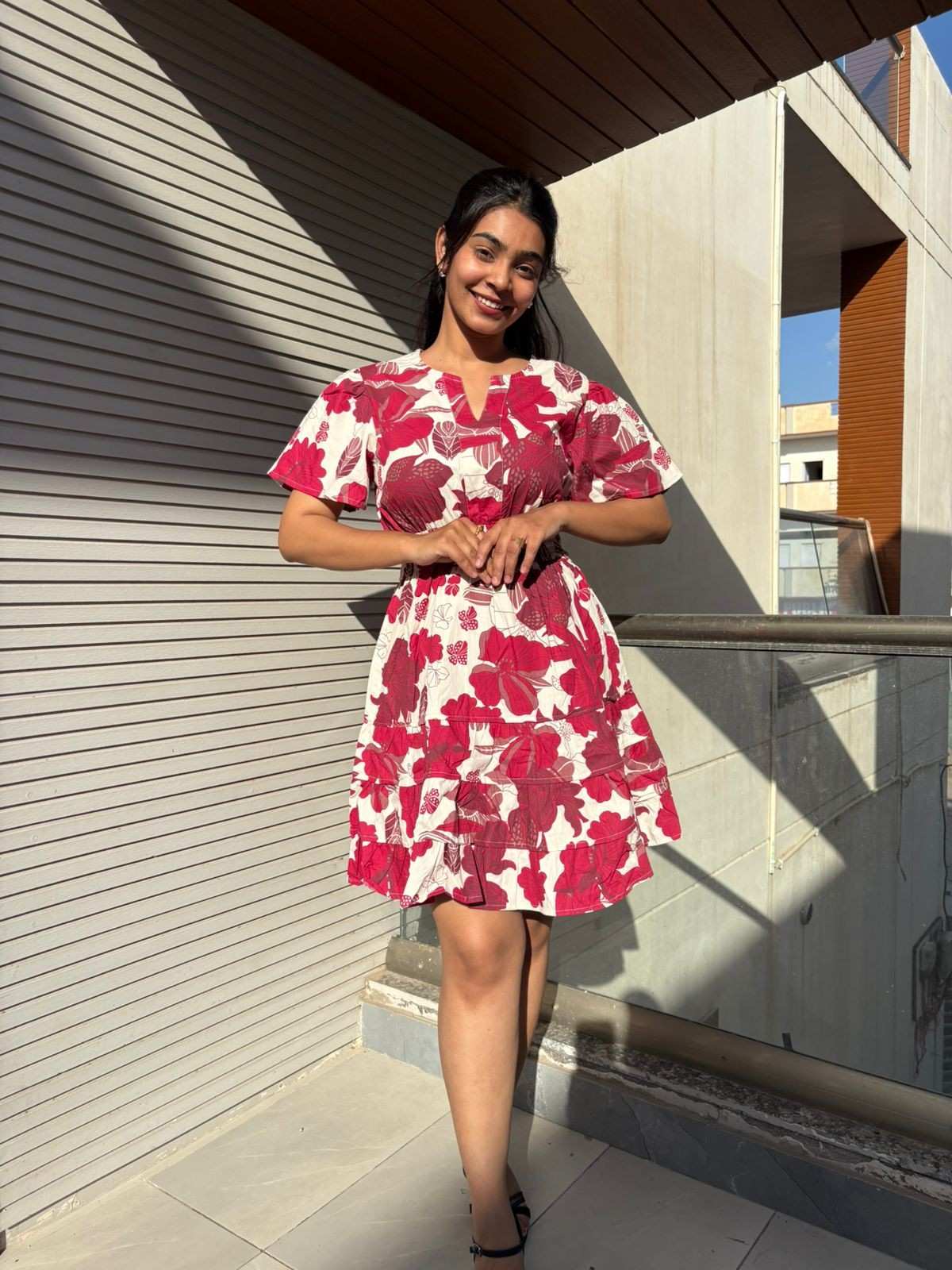 Printed cotton short dress