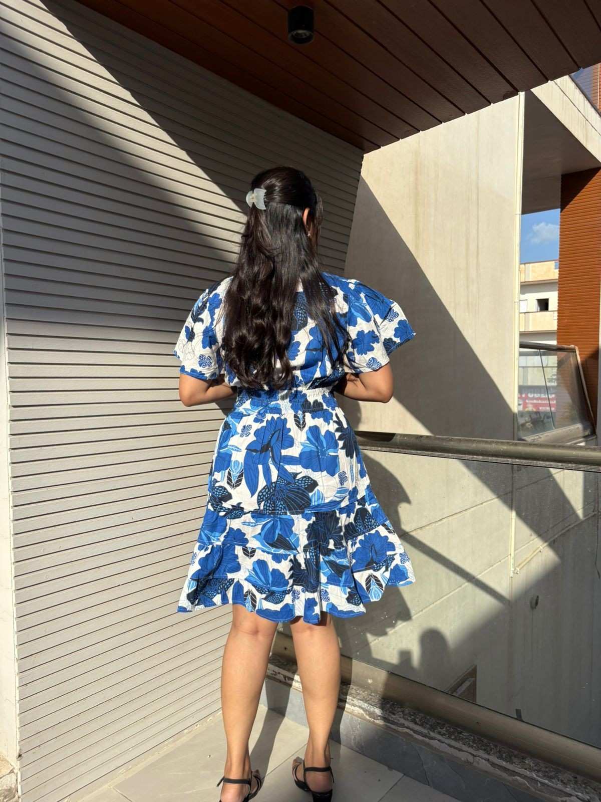 Printed cotton short dress