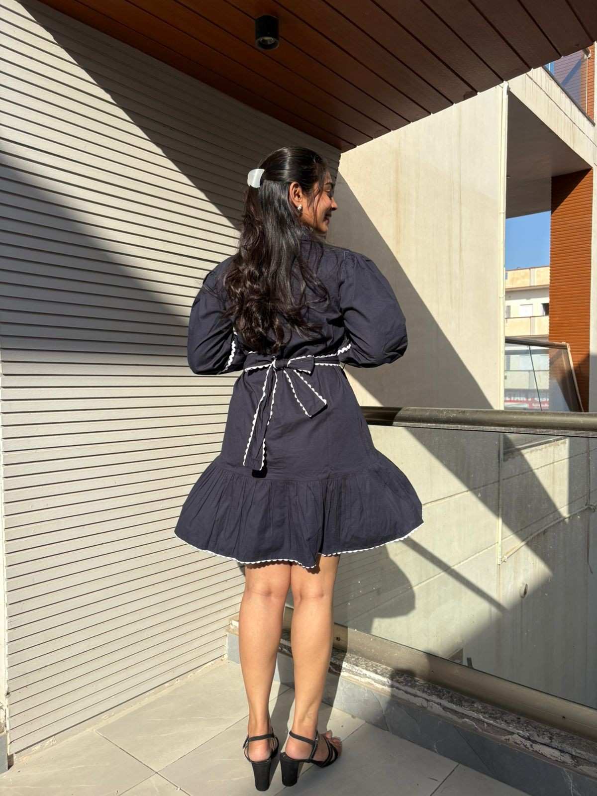 Solid short cotton dress