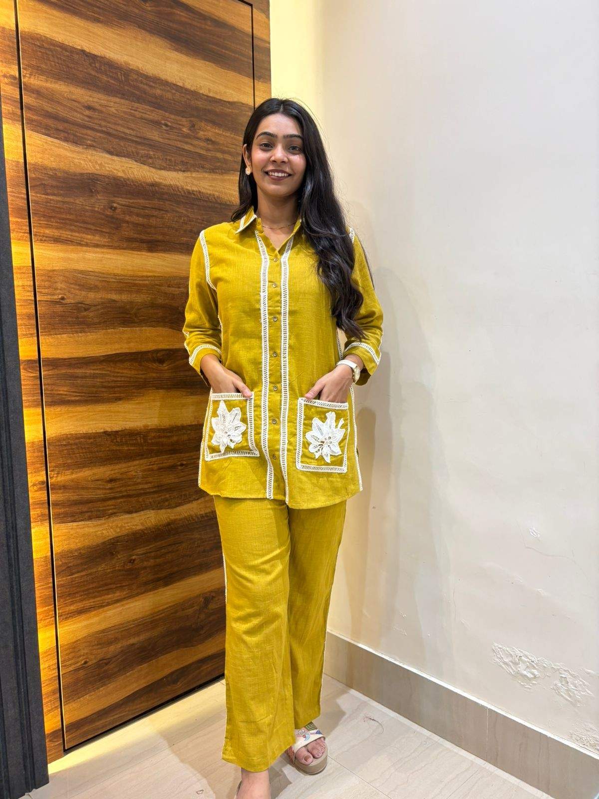 Mustard Thread Linen Coord Set