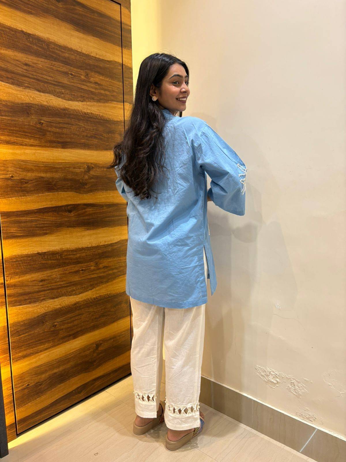 Sky Blue Thread Flower Coord Set