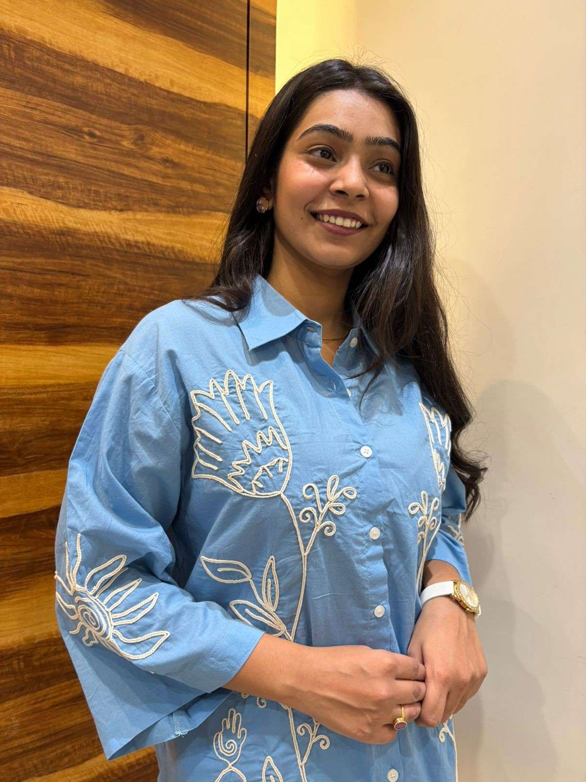 Sky Blue Thread Flower Coord Set