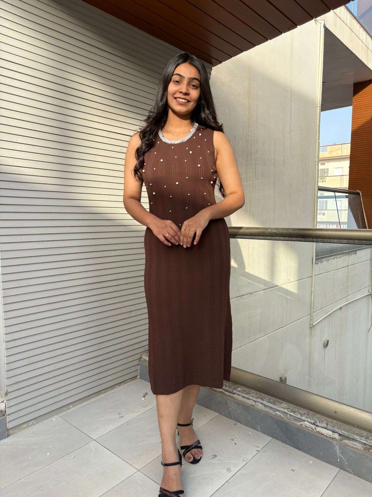 Pearl embalished knitted dress