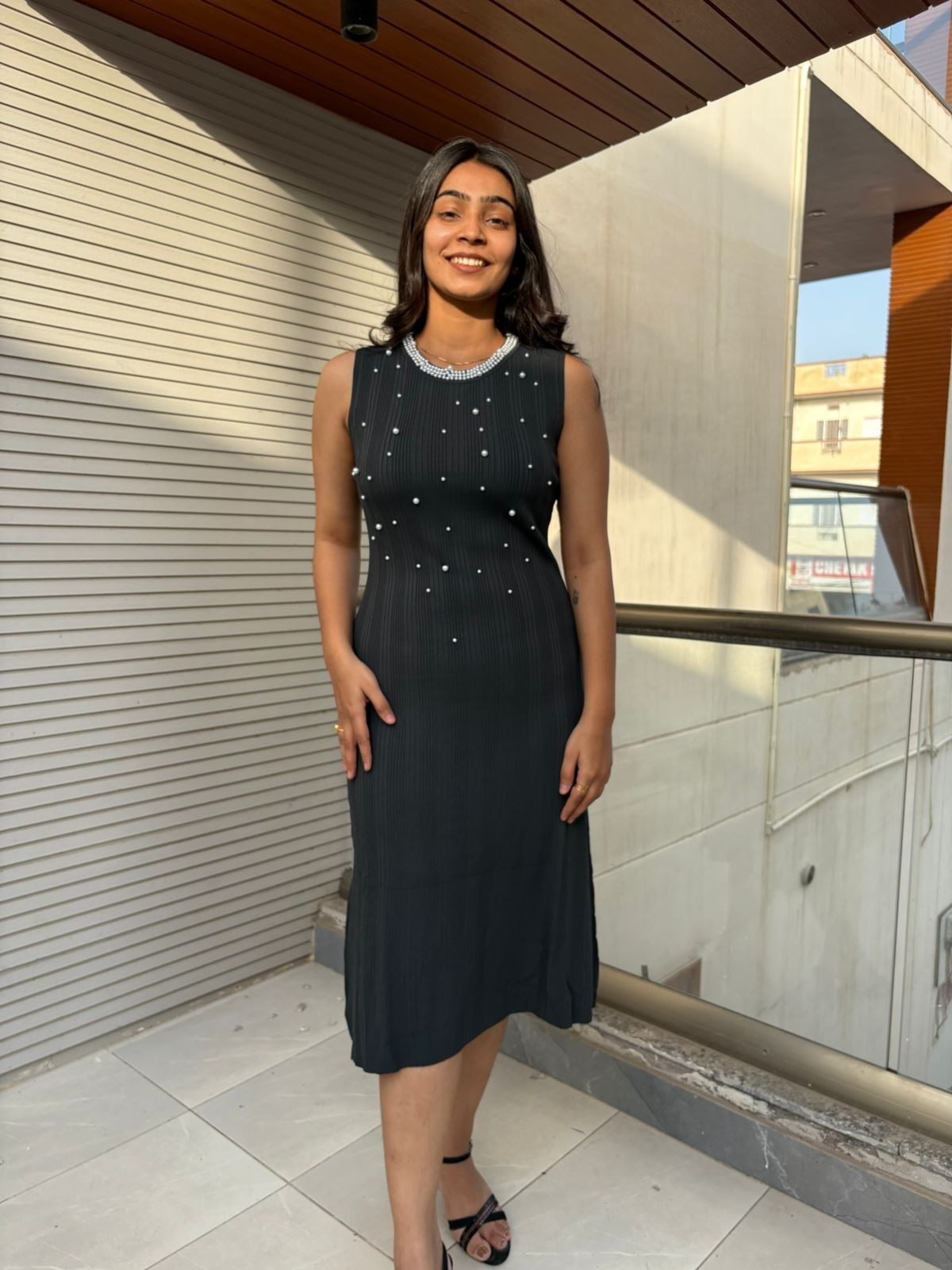 Pearl embalished knitted dress