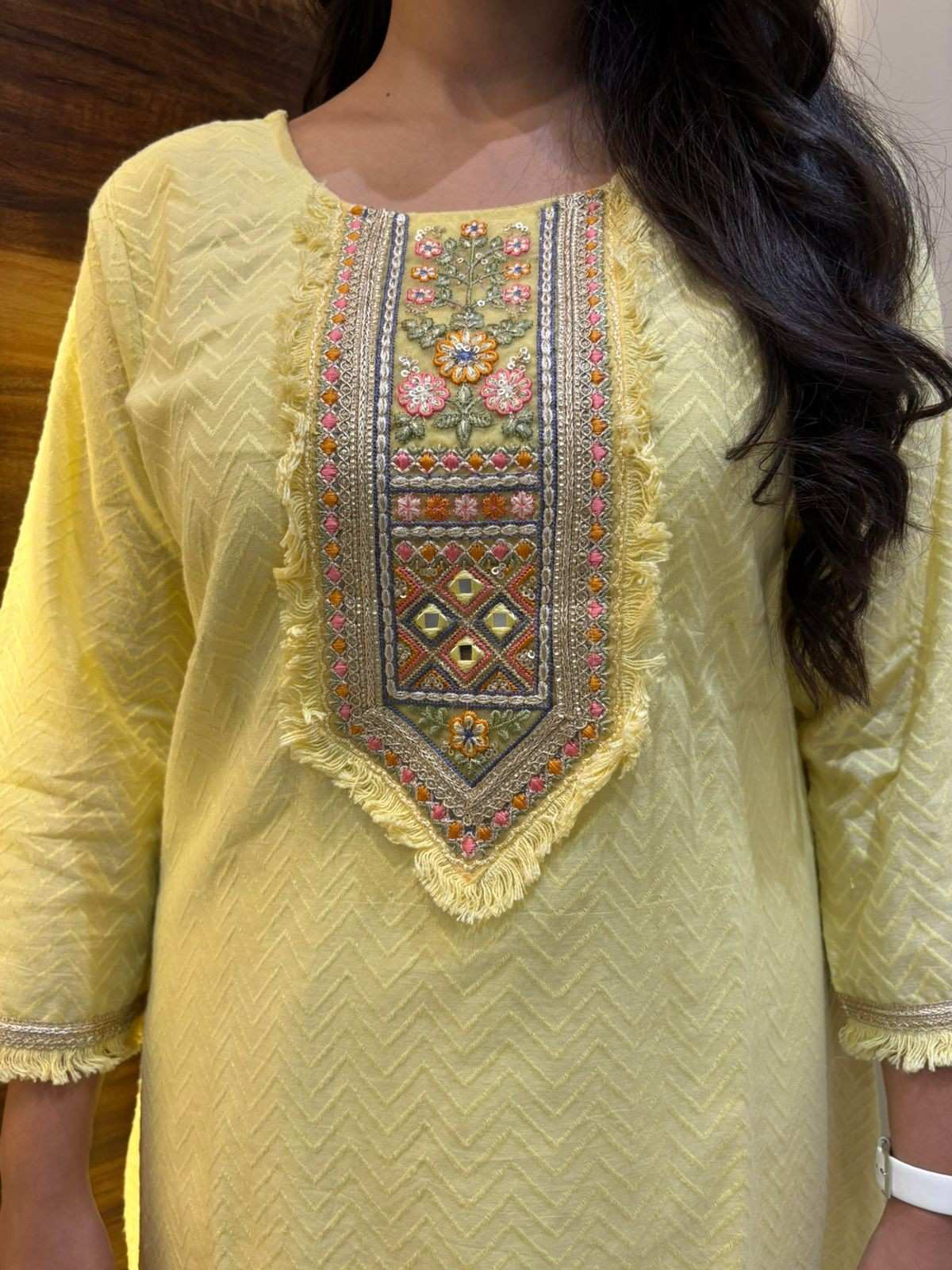 Cotton textured lime yellow coordset