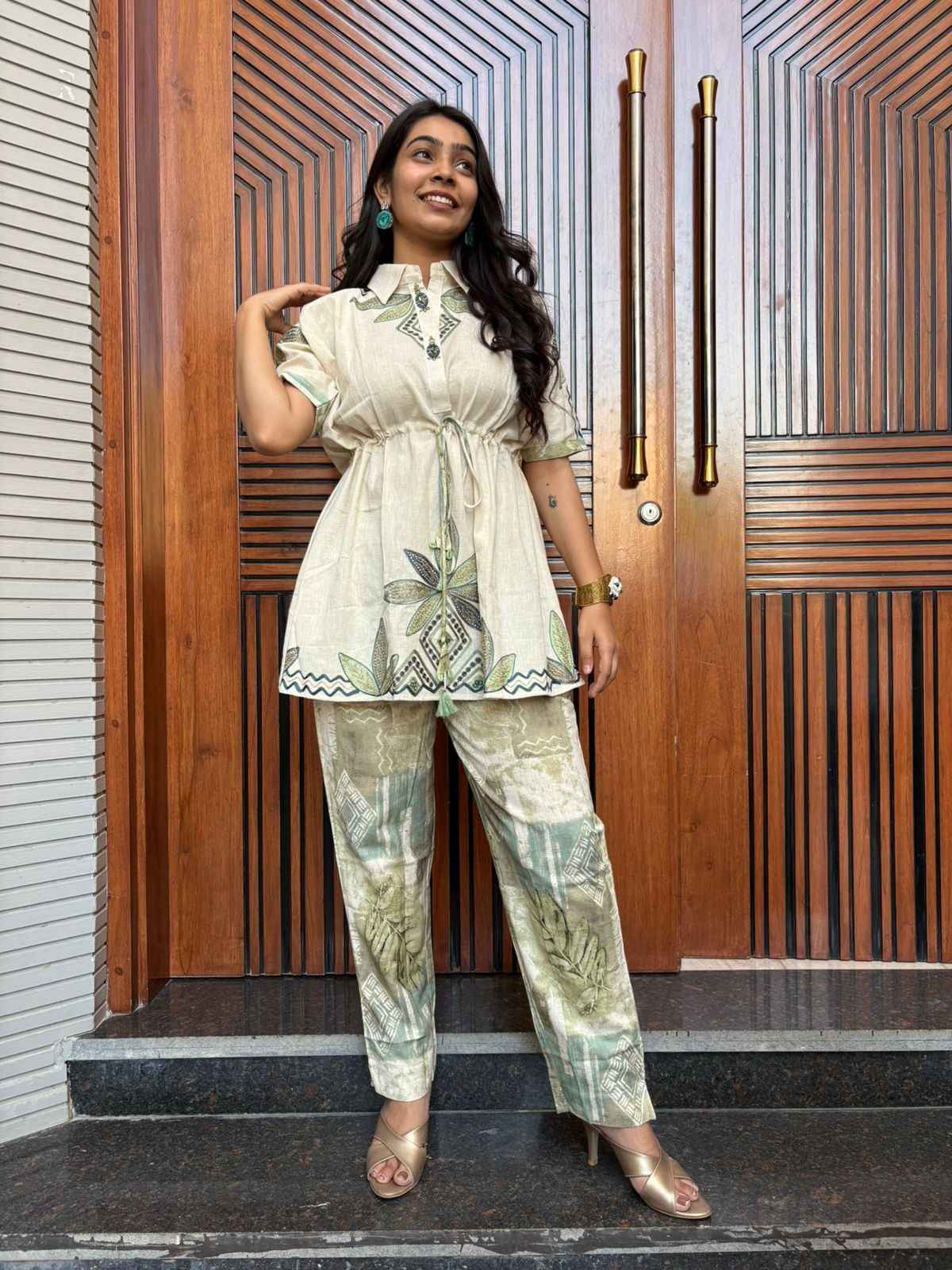 Khadi embroidered peplum coordset