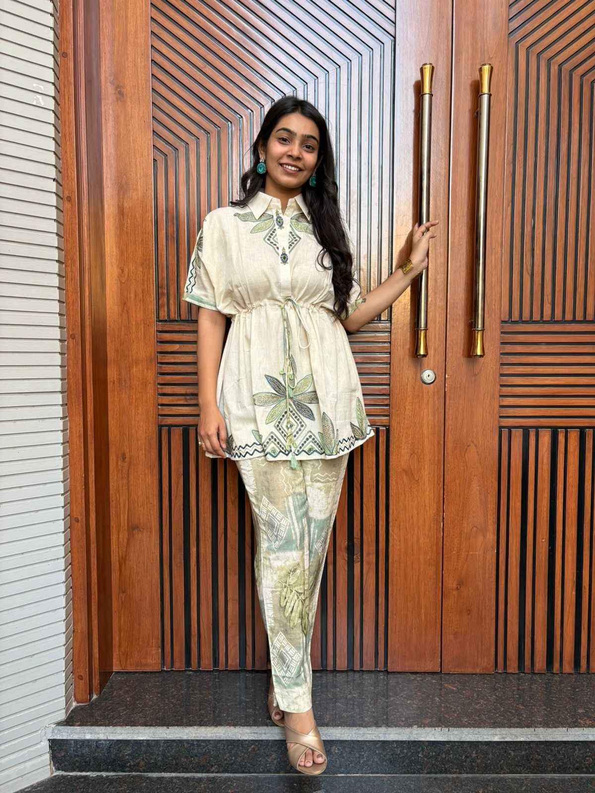 Khadi embroidered peplum coordset