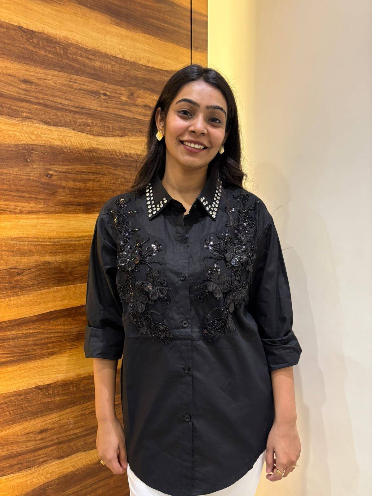 Stone Embellished cotton shirt