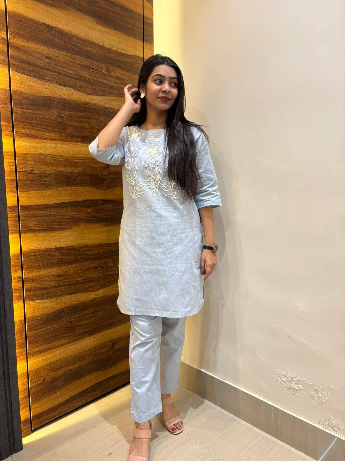 Khadi linen Embroidered coordset