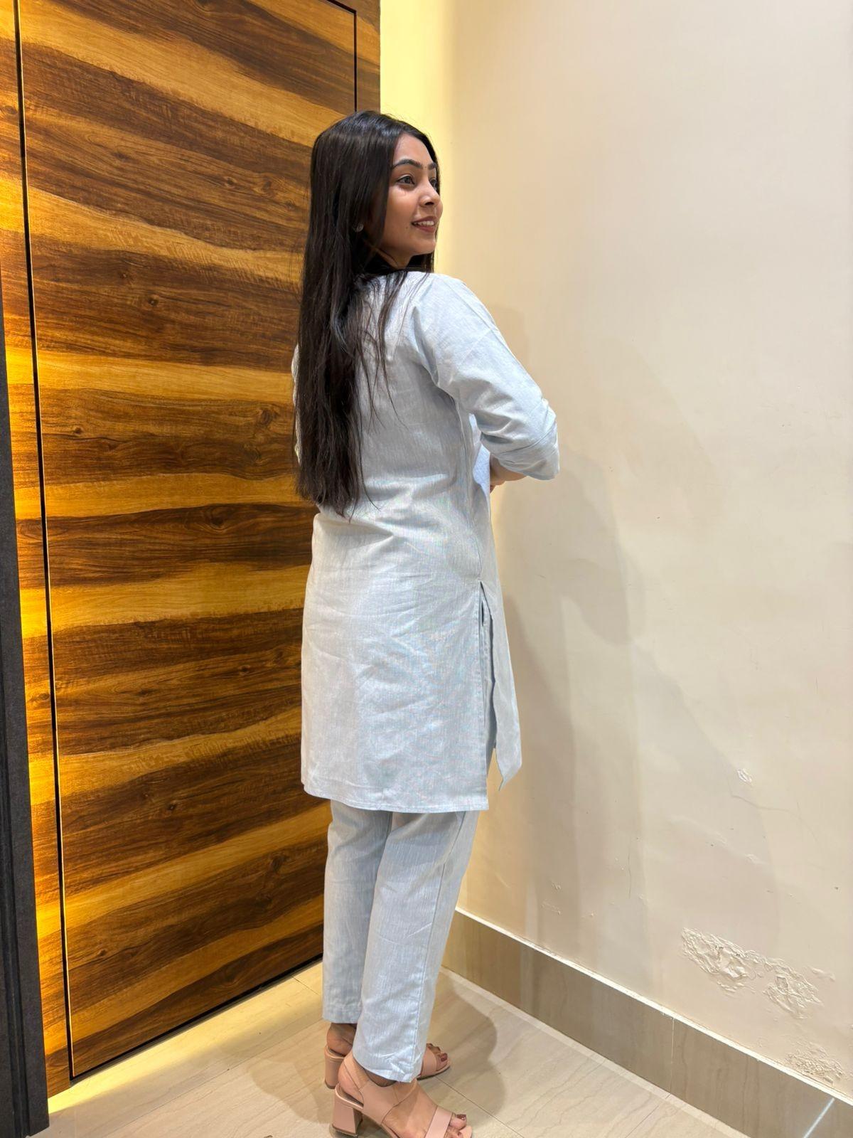 Khadi linen Embroidered coordset