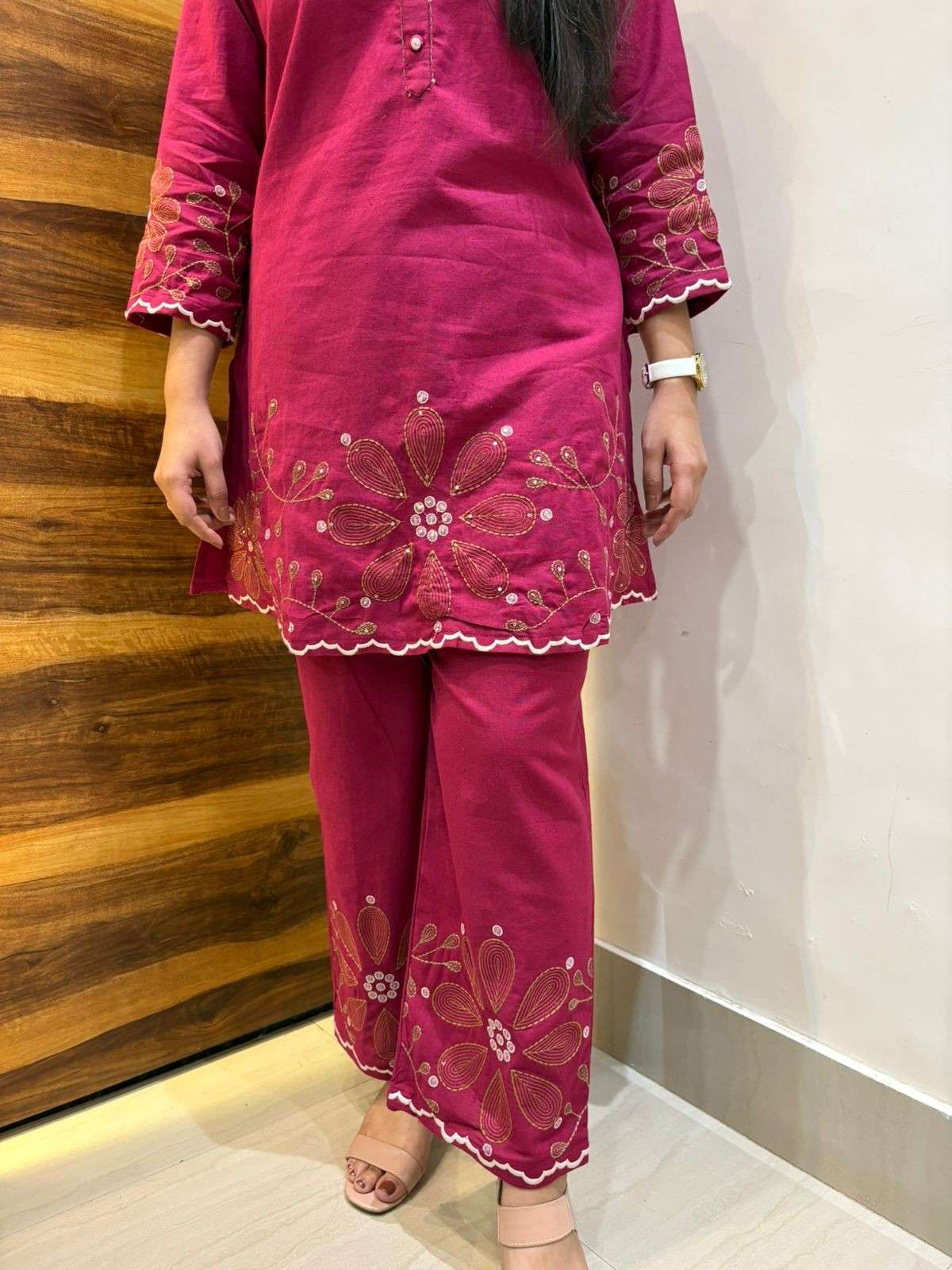 Khadi embroidered beetroot coordset