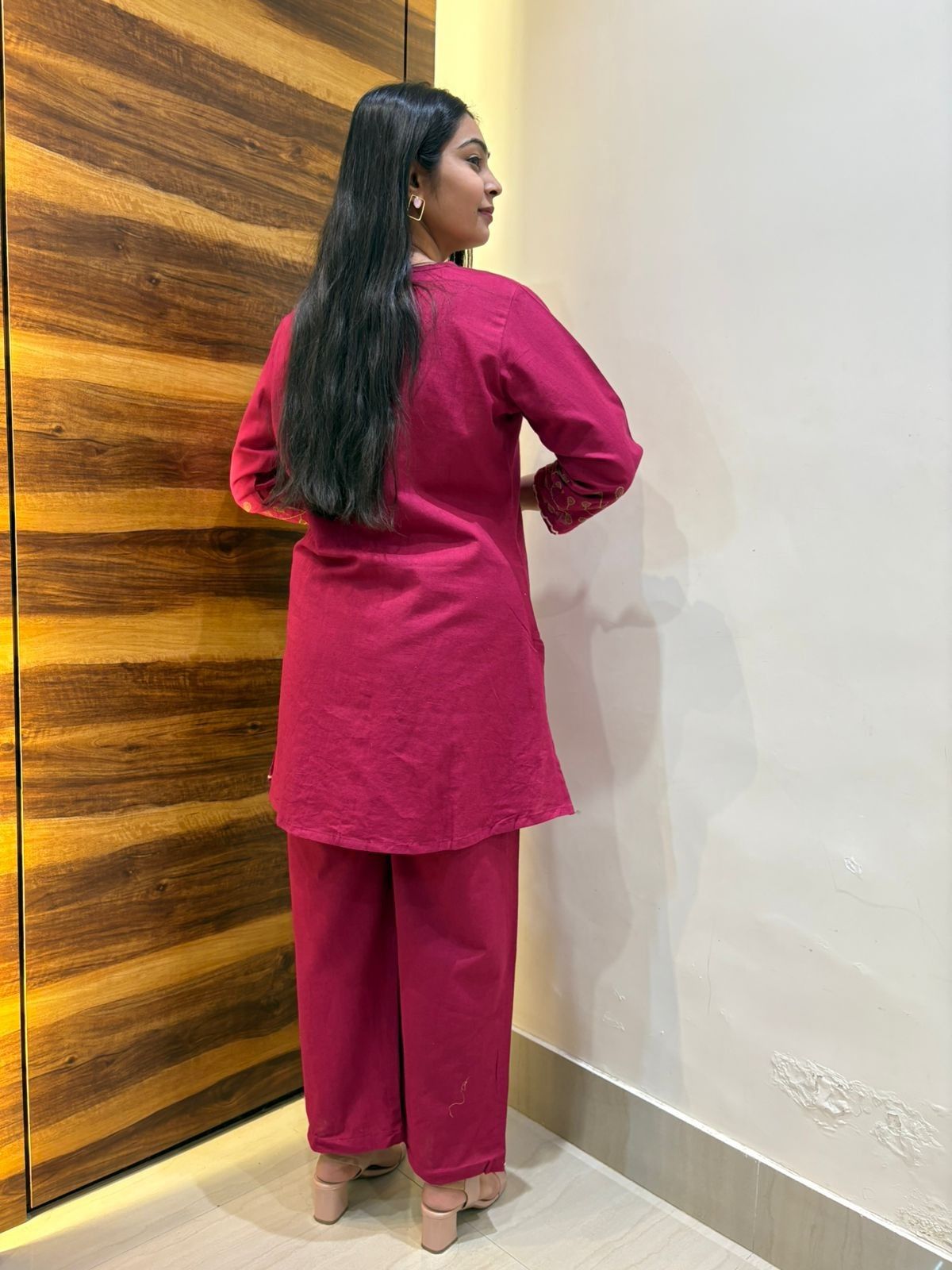 Khadi embroidered beetroot coordset