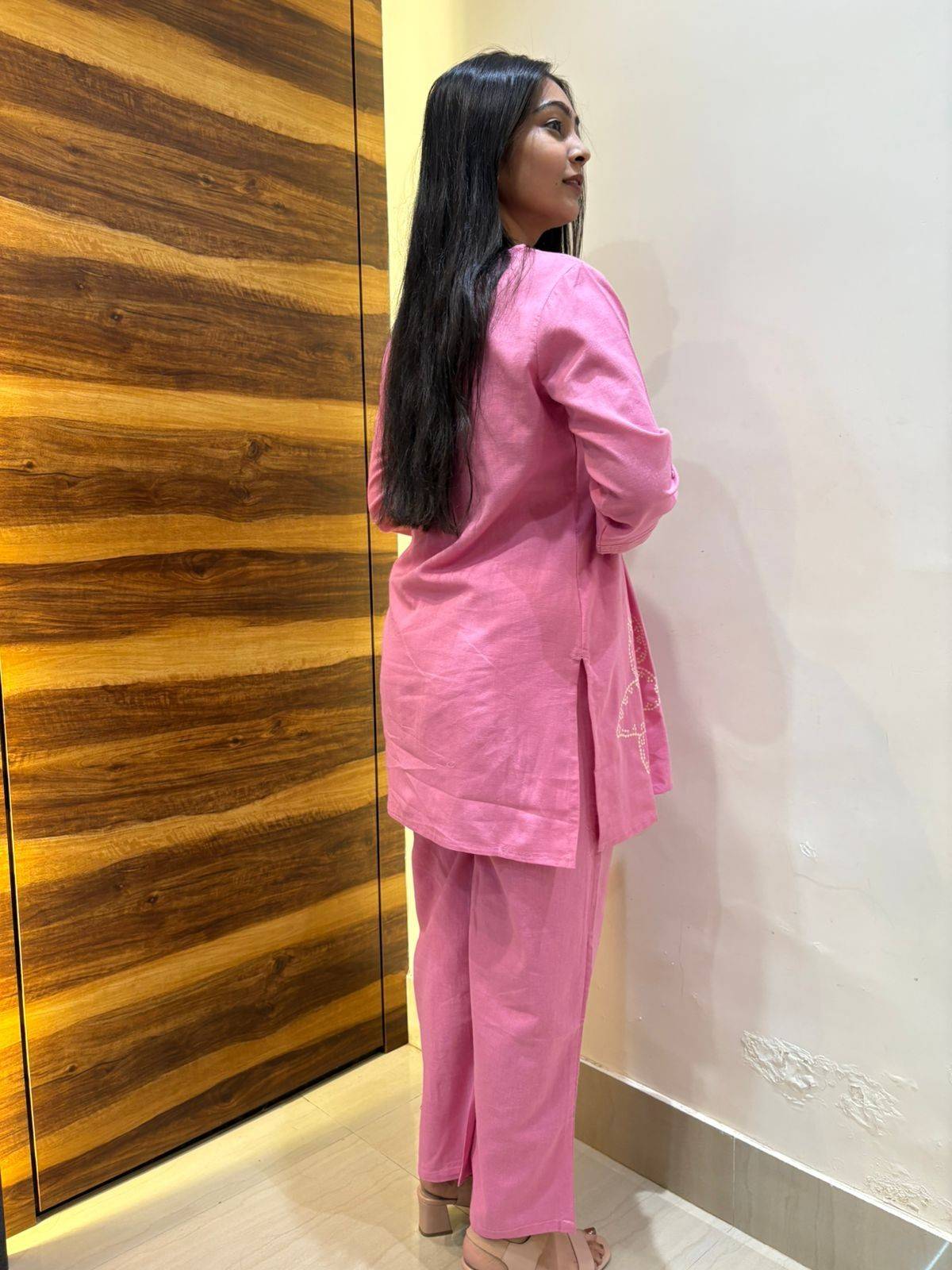 Light Pink pleated embroidered coordset