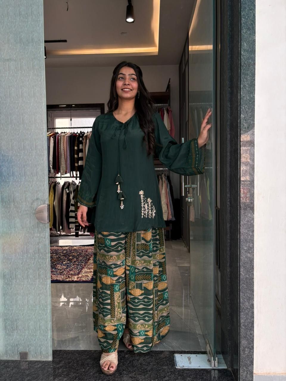 Pure crepe tunic plazo coordset