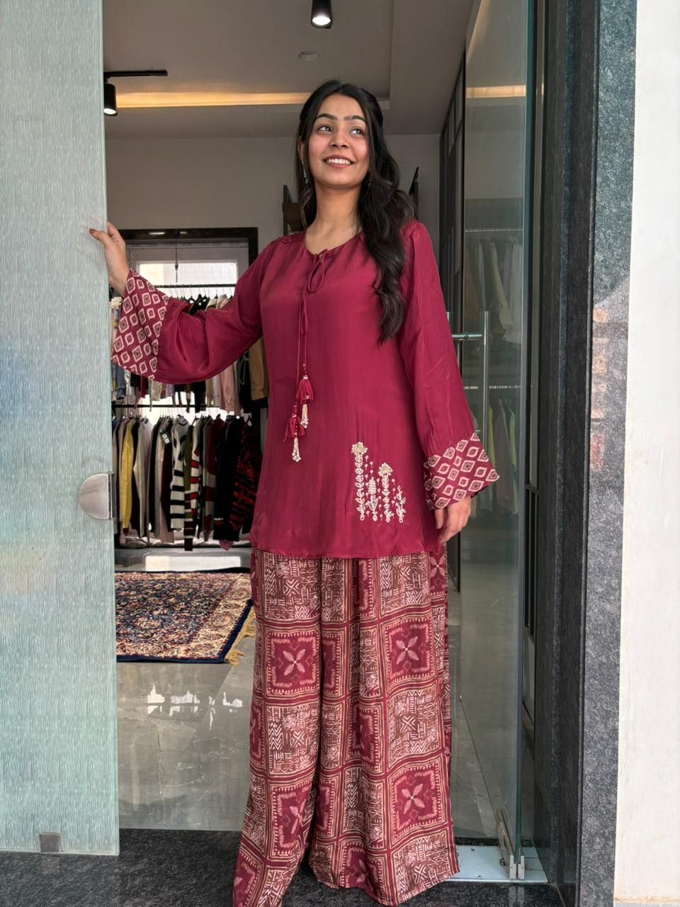 Pure crepe tunic plazo coordset