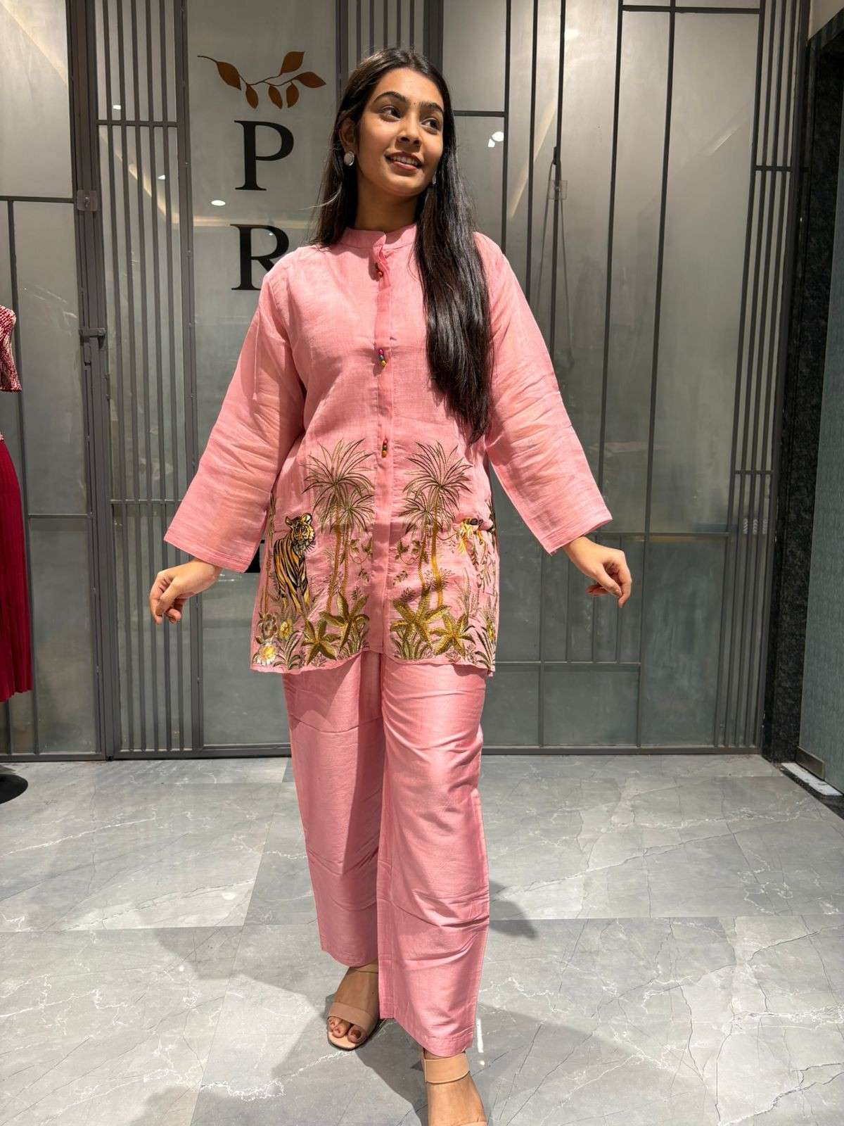 Pure chanderi embroidered coordset