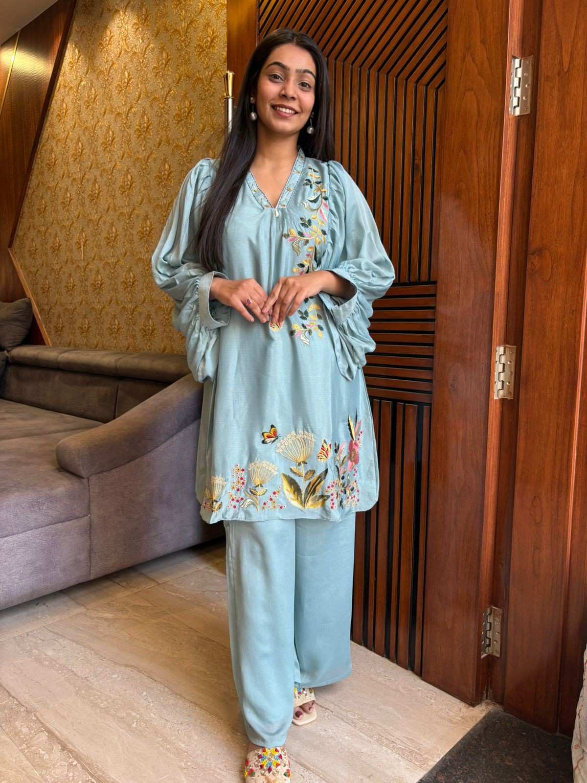 Long party wear embroidered coordset