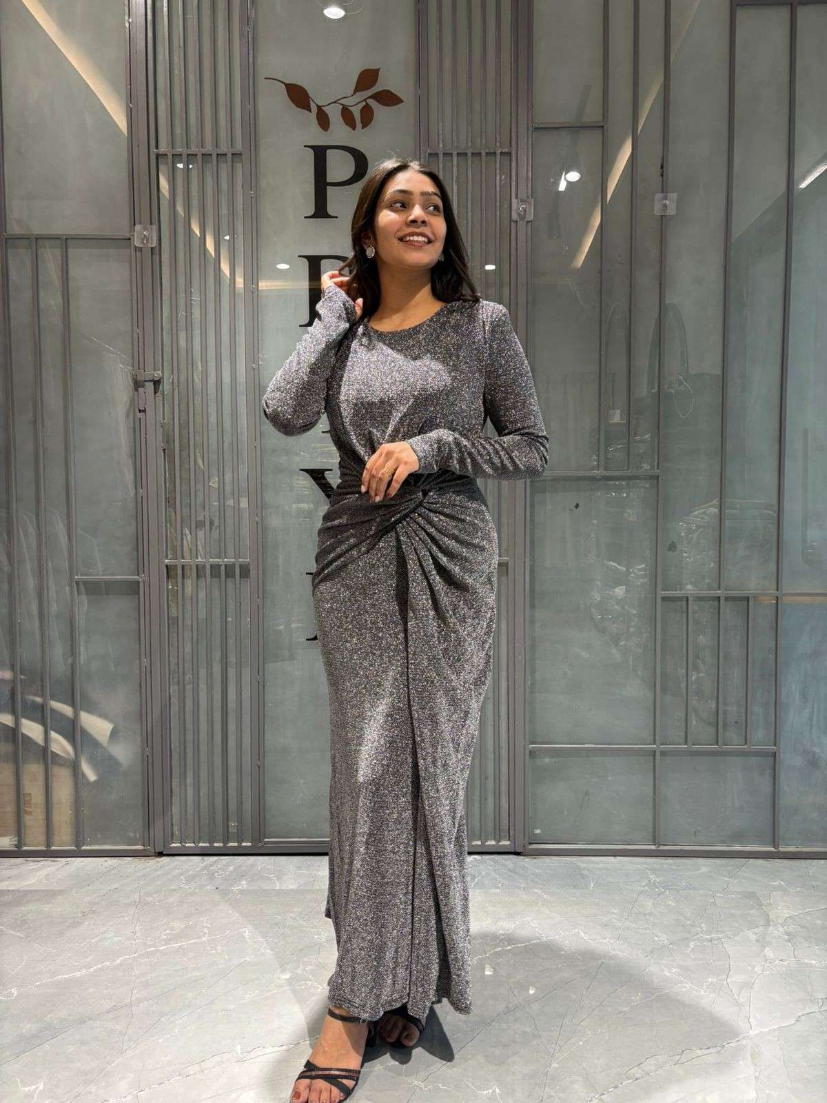 Shimmer waist knot cocktail dress