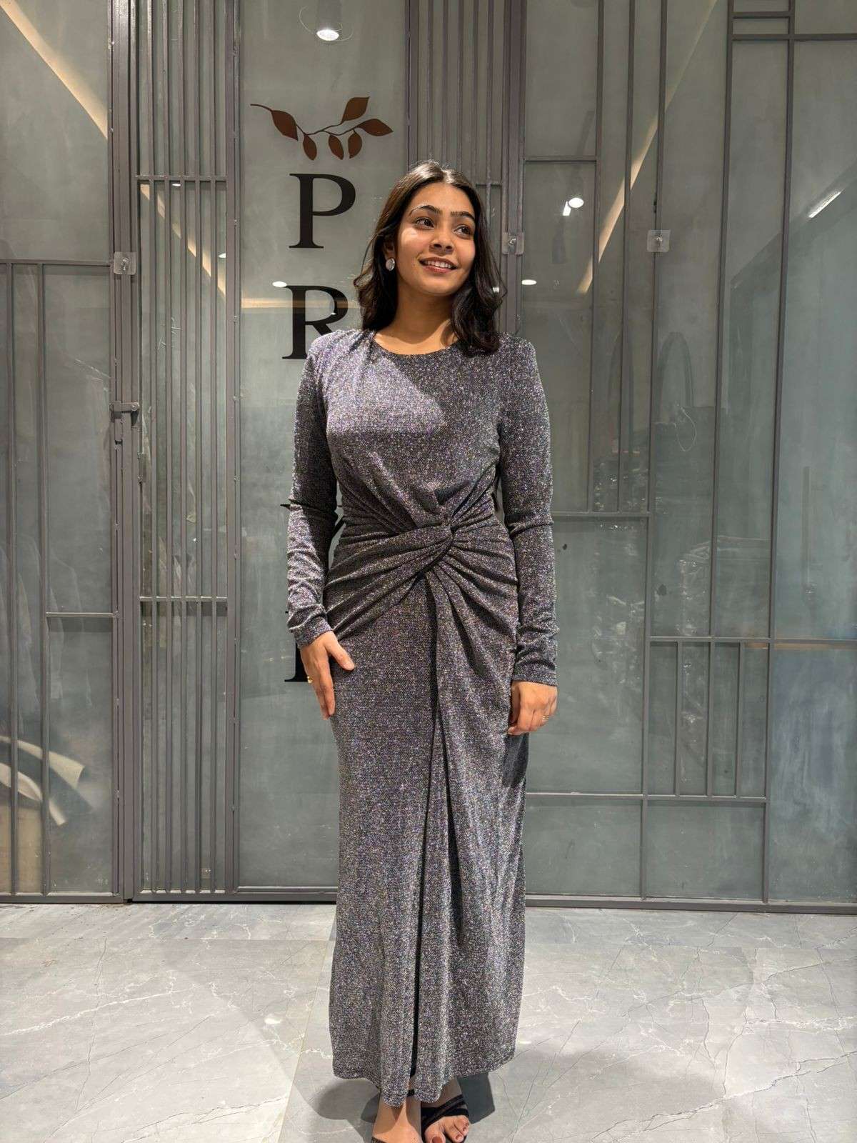 Shimmer waist knot cocktail dress