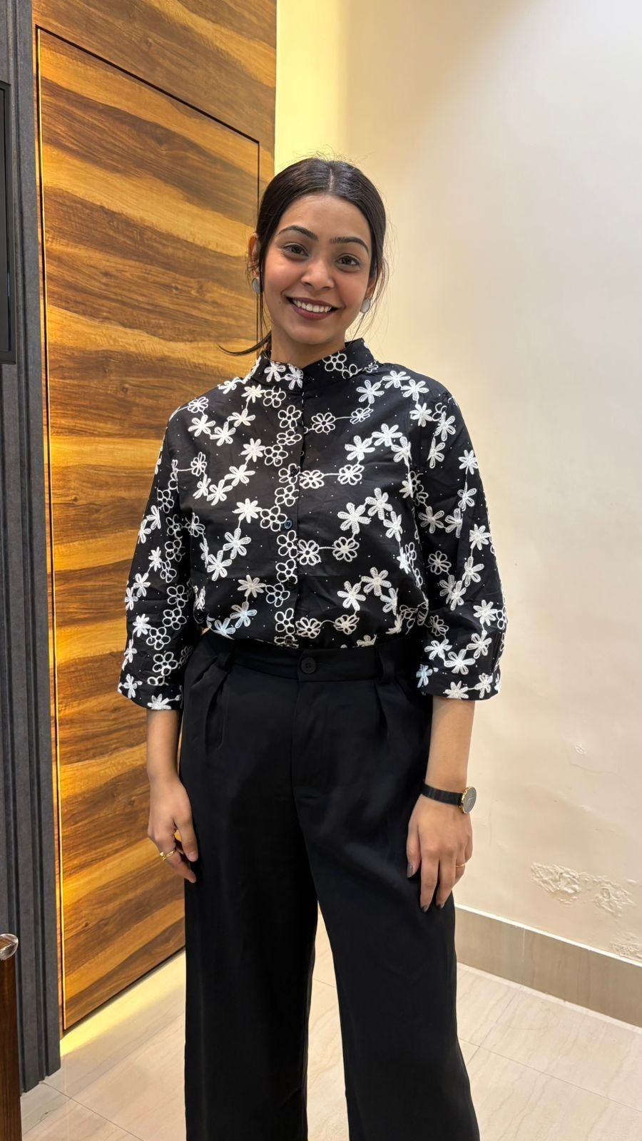 Cotton embroidered Shirt with Rhine stones